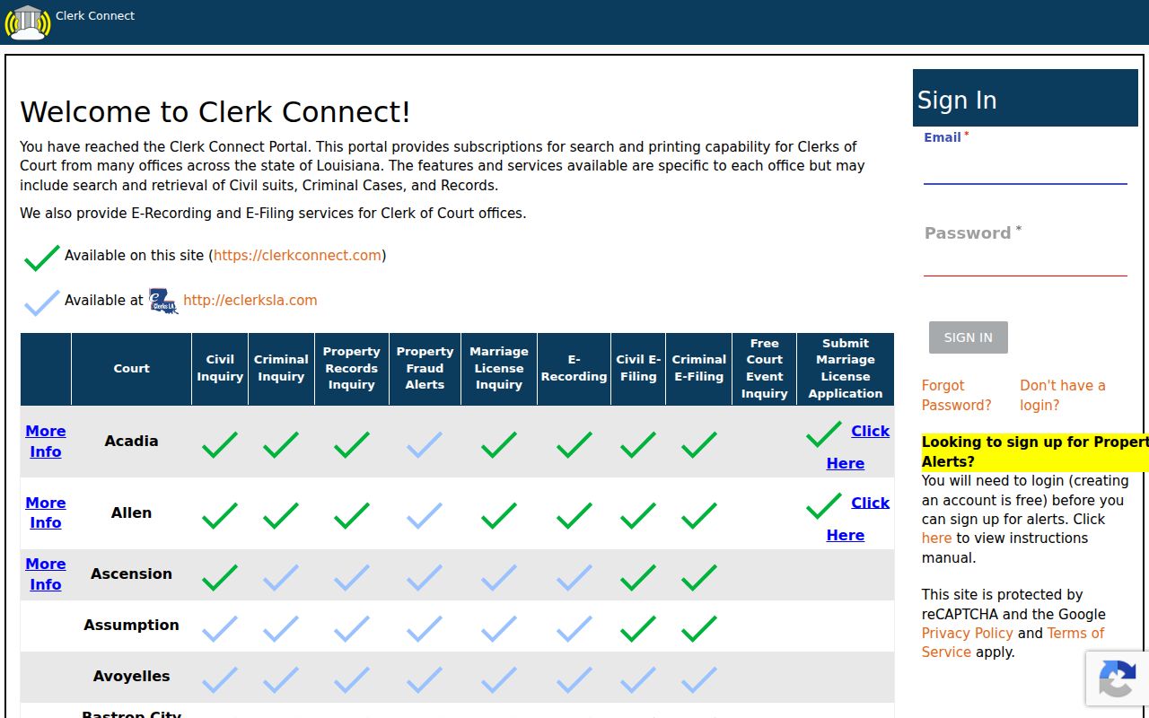Jackson Parish case search Clerk Connect service information
