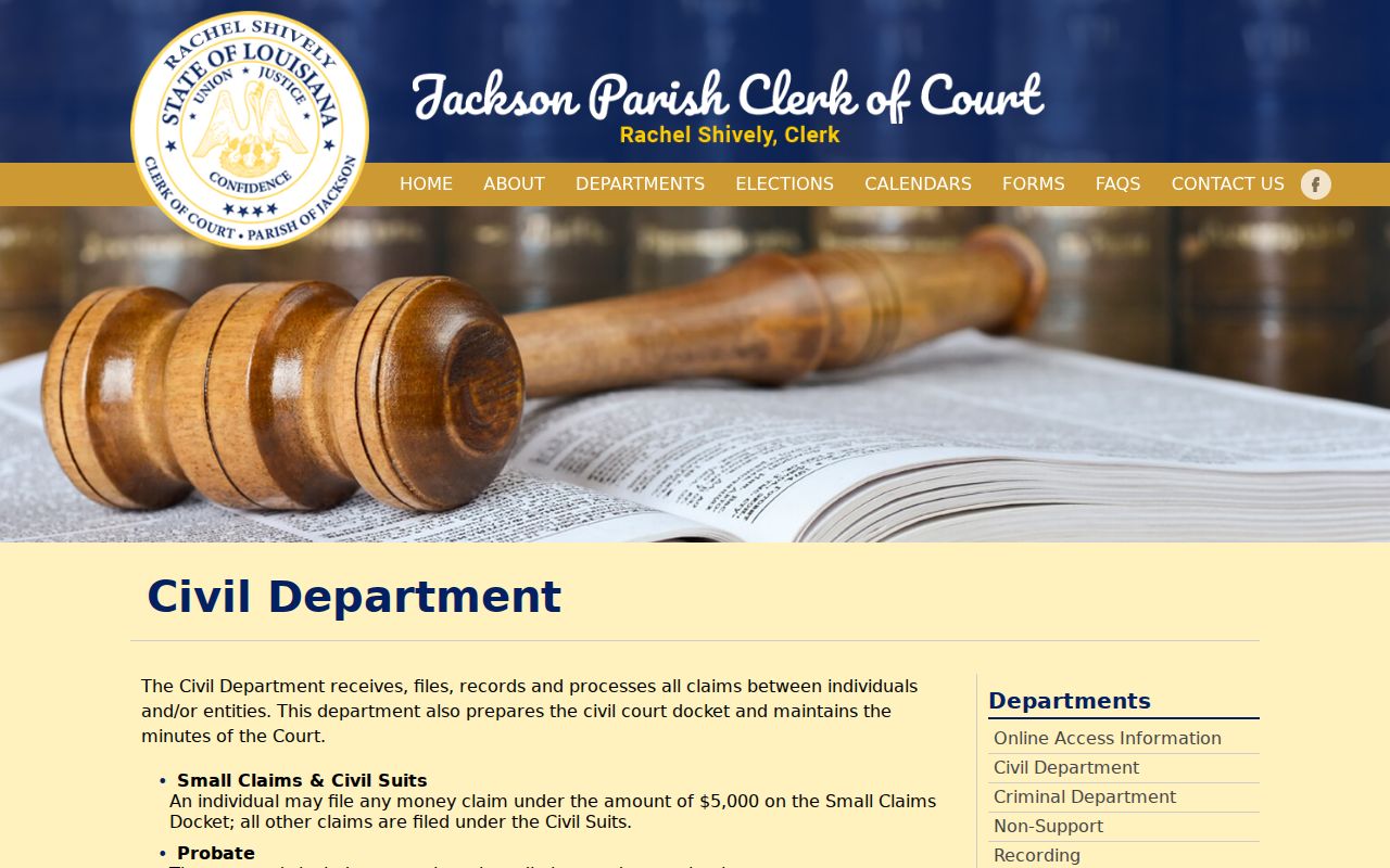 Jackson Parish civil docket Civil Department record information