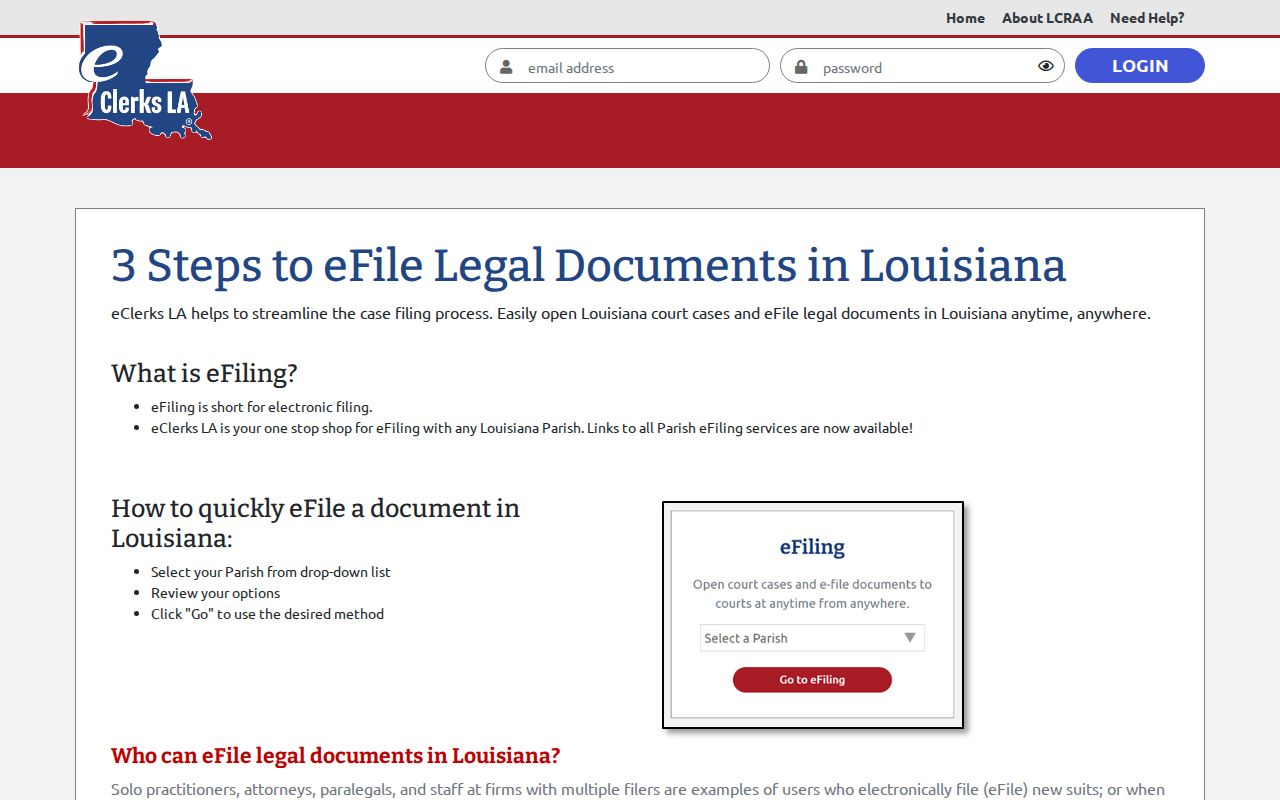 Jackson Parish civil docket eClerks LA eFiling information