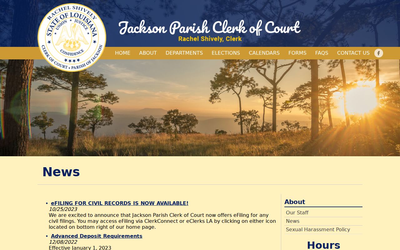 Jackson Parish court calendar Clerk news and operational notice information