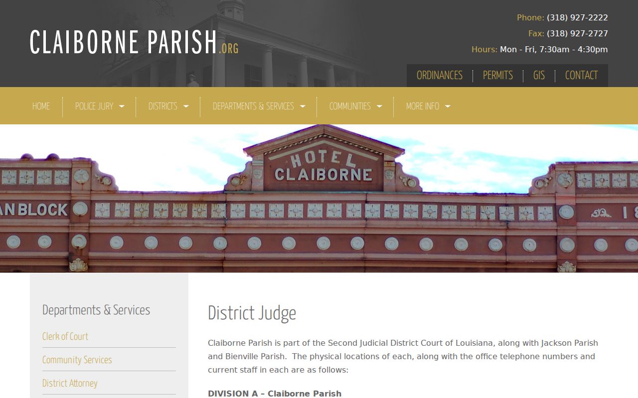 Jackson Parish court date Division B judge office contact page