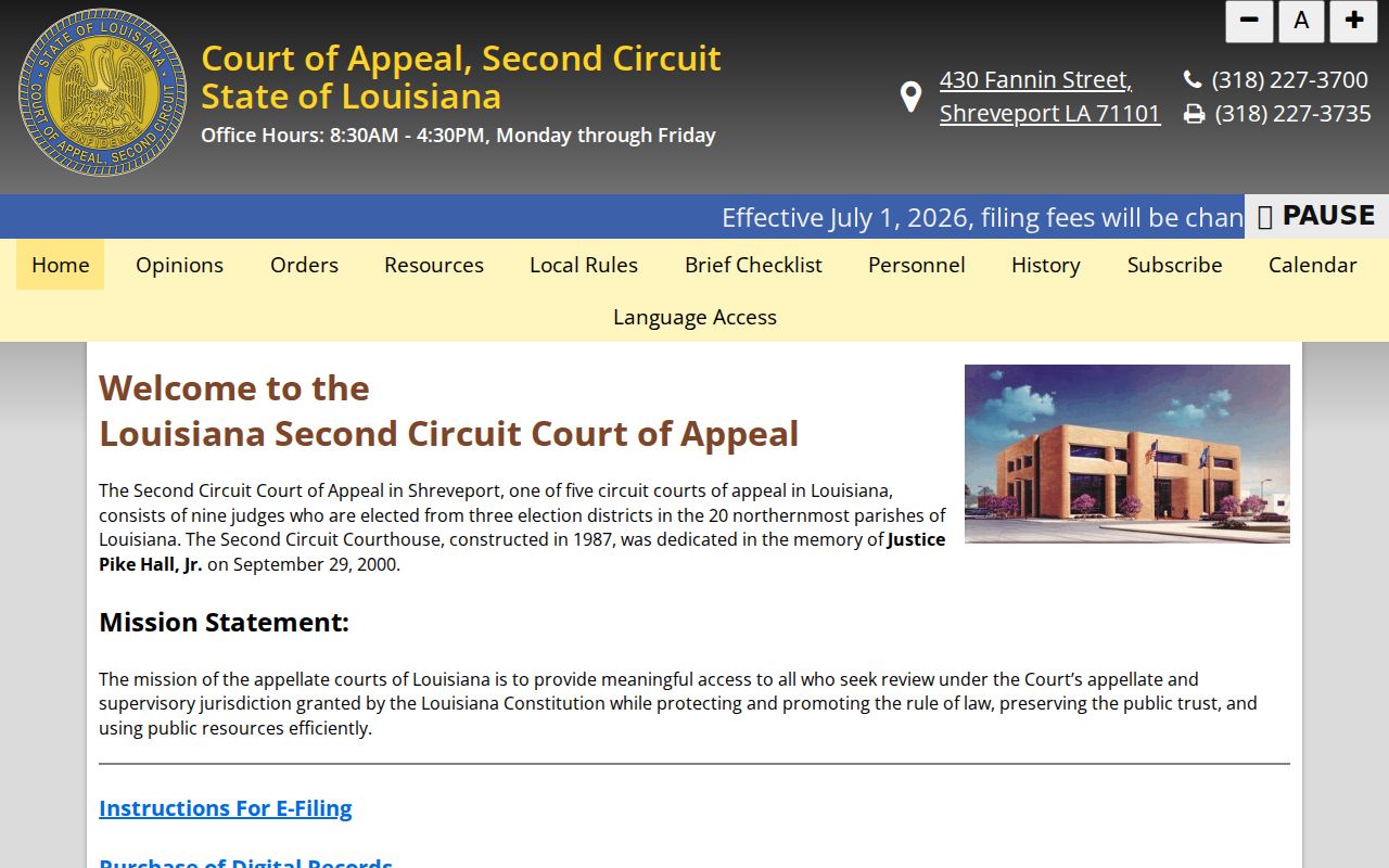 Jackson Parish court date Louisiana Second Circuit Court of Appeal information