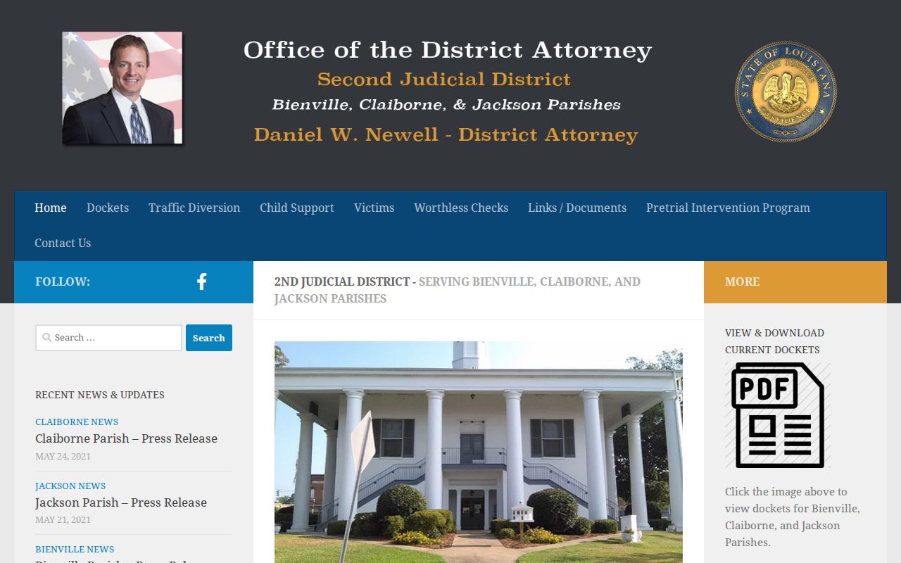 Jackson Parish court calendar Second Judicial District Attorney docket source