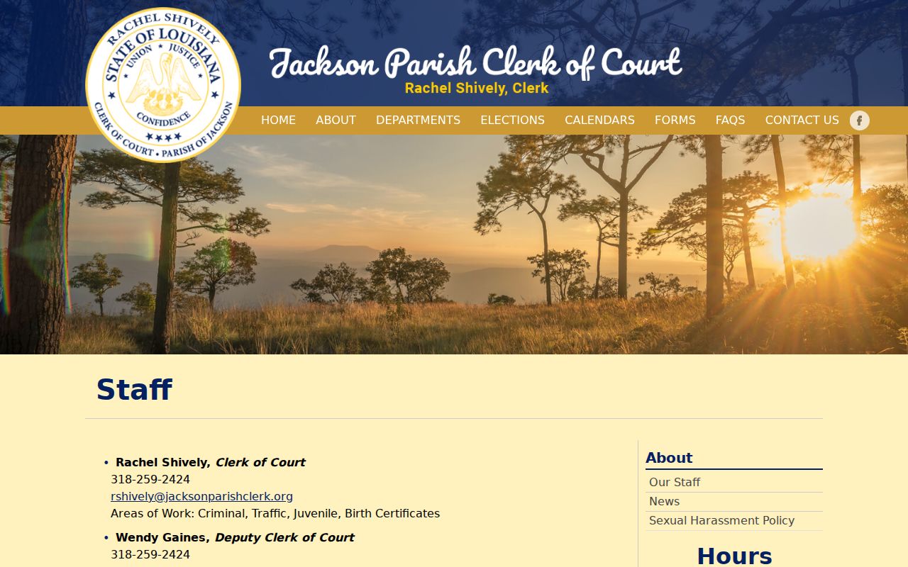 Jackson Parish court record departments listed by the Clerk