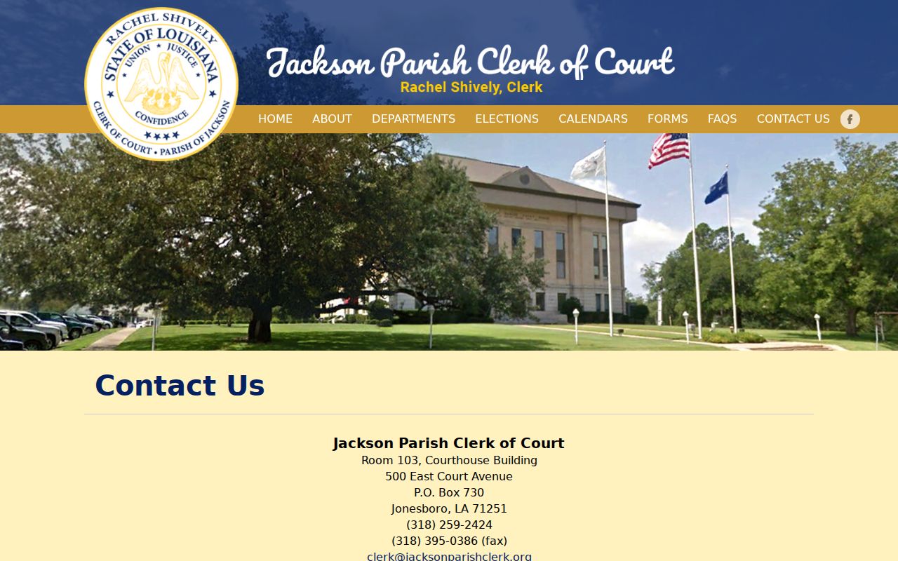 Jackson Parish court record request contact for the Clerk of Court