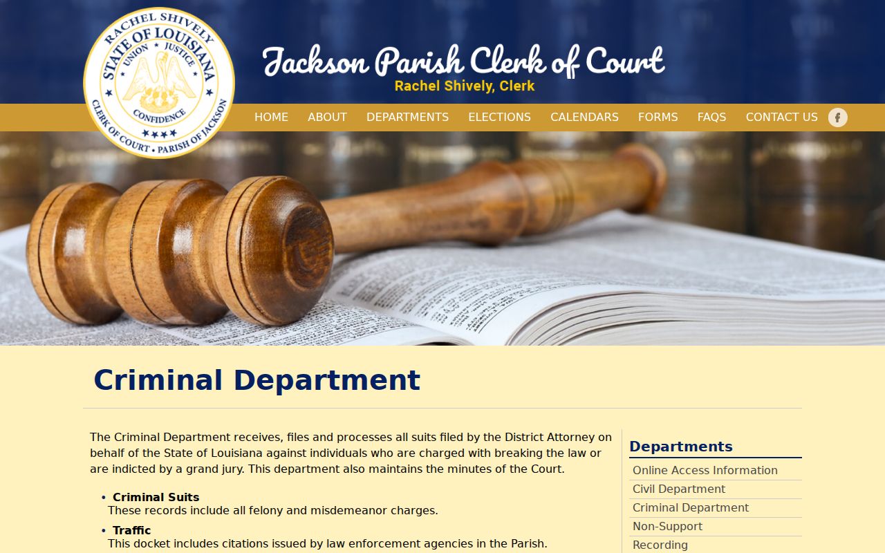 Jackson Parish criminal docket Clerk Criminal Department source