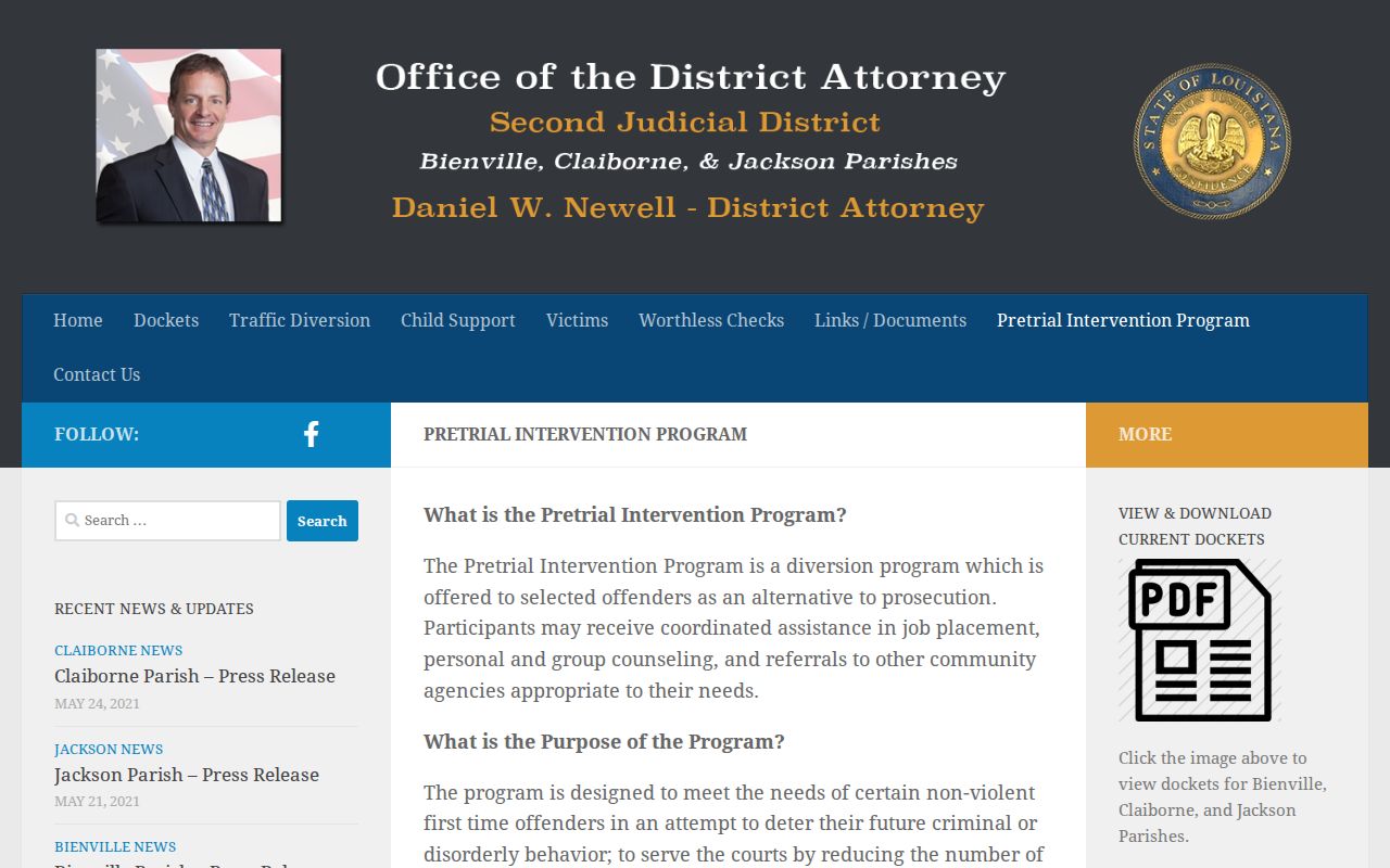 Jackson Parish criminal docket District Attorney pretrial intervention source
