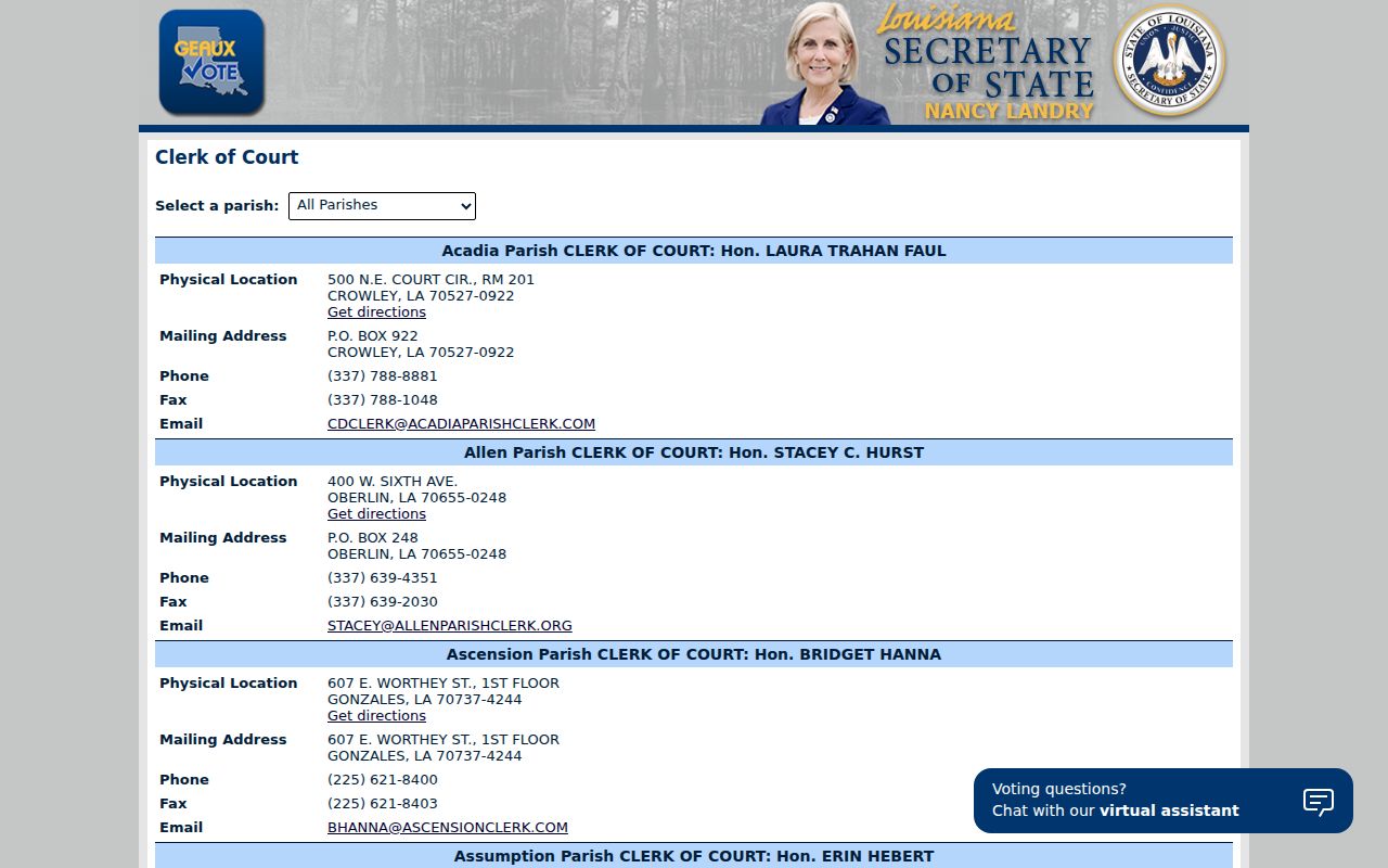 Hodge docket research using the Louisiana clerk directory