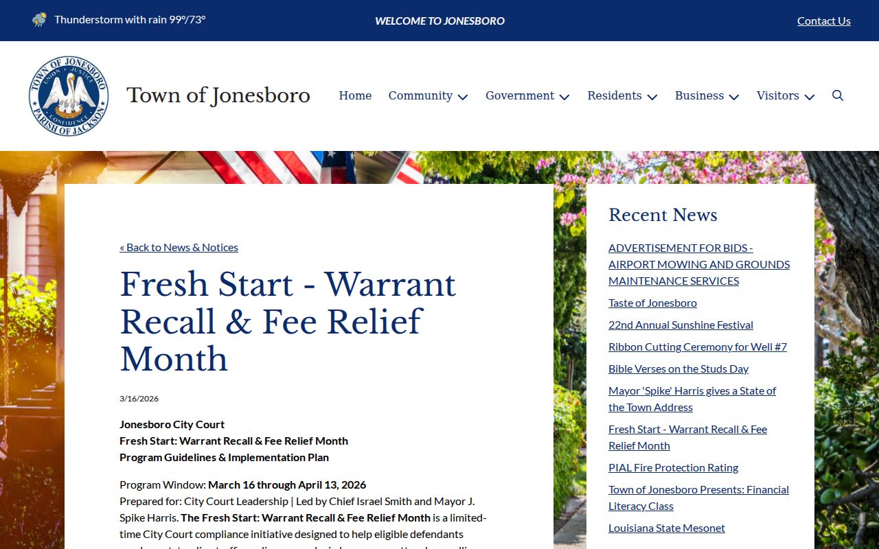 Jonesboro court docket 2026 Fresh Start notice with ended program dates