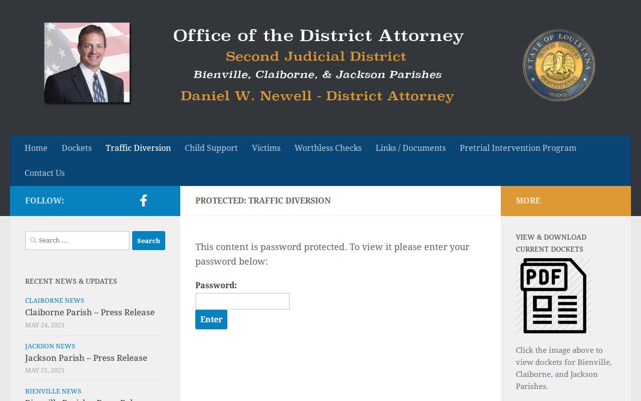 Jackson Parish traffic diversion information from the District Attorney