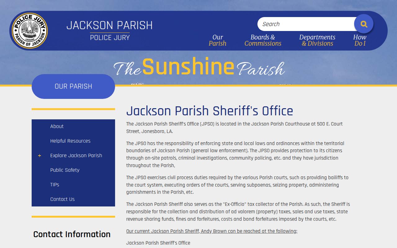 Jackson Parish traffic ticket routing through the Sheriff's Office
